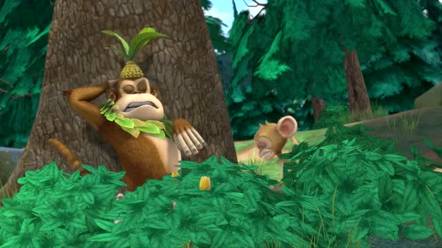 《熊出没之环球大冒险》吉吉国王带着小猴子在山顶冲浪