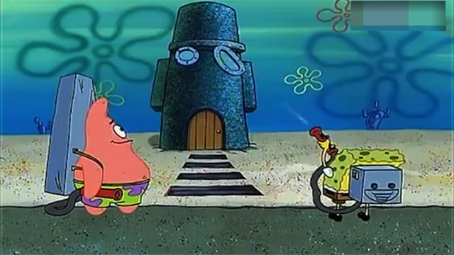 海绵宝宝和派大星玩吹风机,把章鱼堡吸没了,玩的挺刺激!