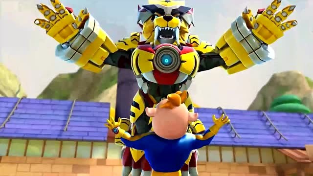 猪猪侠:猪猪侠成功的召唤出五灵战甲,竟然把超人强扔飞掉了