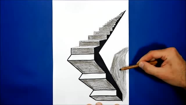 绘画艺术家的创作视频,楼梯画的真漂亮,看着作品真的很美