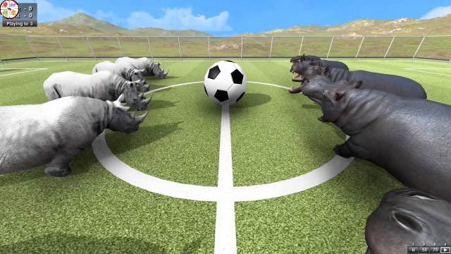 野兽战争模拟器犀牛与河马比赛踢足球犀牛送上乌龙球河马笑歪歪