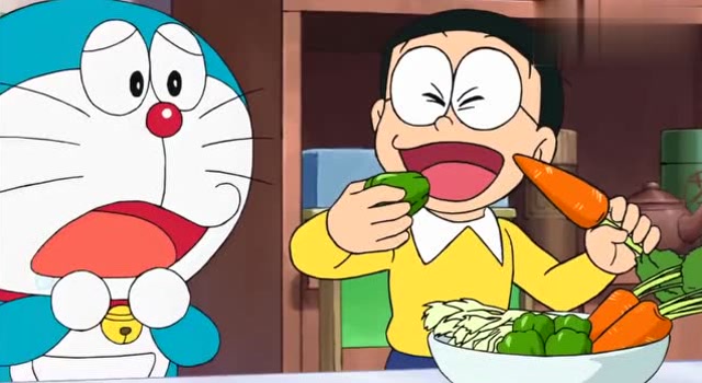 大雄在蔬菜水果上撒上超级香料,好吃到皮都不剥就吃光了,好爽啊