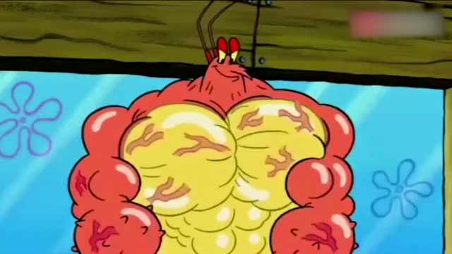 海绵宝宝抗议虾霸的健身餐,虾霸直接把奶昔涂在身上,沙拉虾?