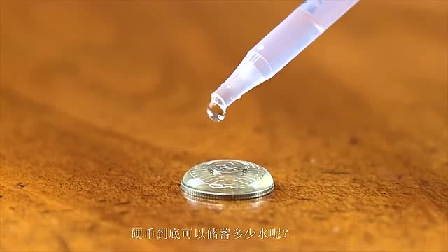 老外测试一枚硬币能储存多少滴水,隔着屏幕都怕水珠溢出来!