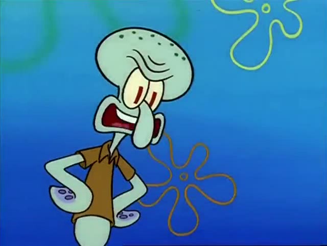 章鱼哥很生气,出来找海绵宝宝算账问他们吹个泡泡怎么这么吵!