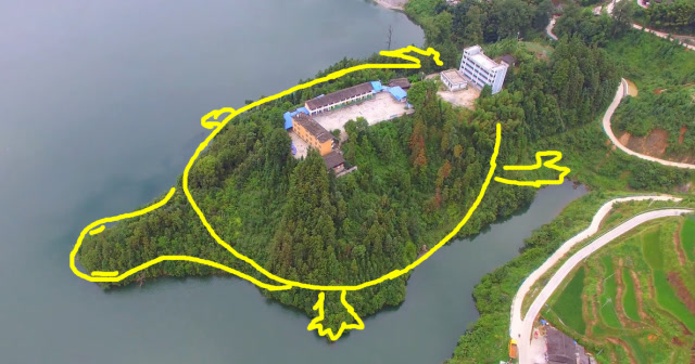 在贵州发现一个乌龟山,学校恰好建在"龟背"上,真正的风水宝地