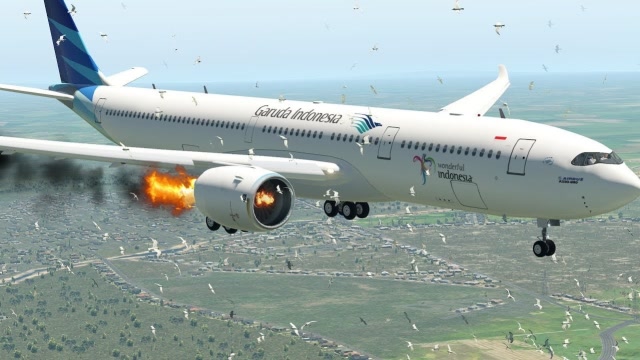 飞机模拟空客a330飞机着陆时发生鸟击并坠毁