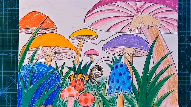 油画棒范画蘑菇林绘画教程