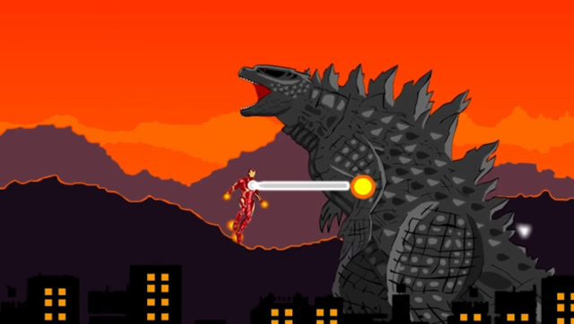 哥斯拉vs钢铁侠,钢铁侠阻止哥斯拉破坏城市,最后谁的激光更强?