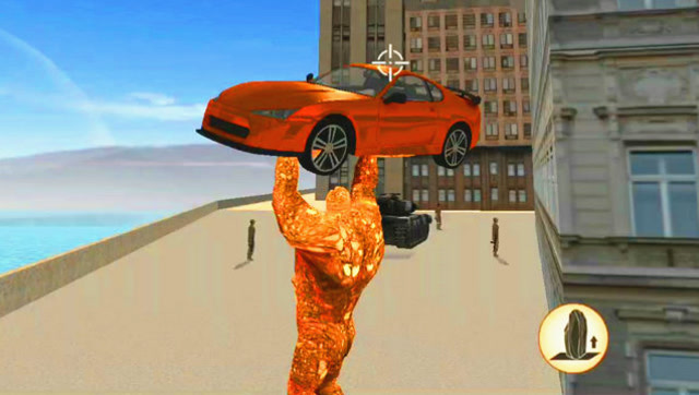 岩石巨人英雄:岩石巨人举起汽车,向着坏蛋砸去!