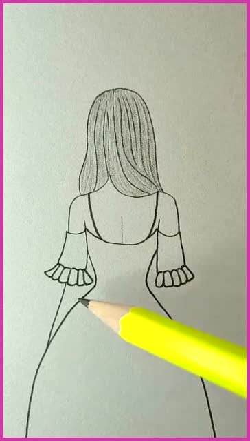 简笔画,教你如何一个穿着长裙的美丽女孩背影