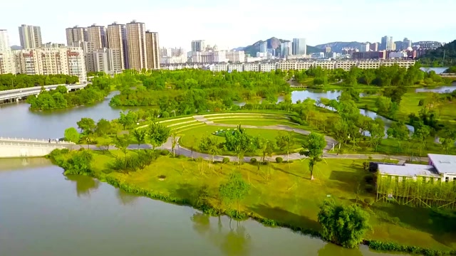 浙江温岭九龙湖公园航拍 休闲散步与人造大自然美景赏析
