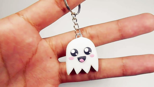 diy创意手工粘土软陶制作可爱的幽灵小鬼钥匙扣