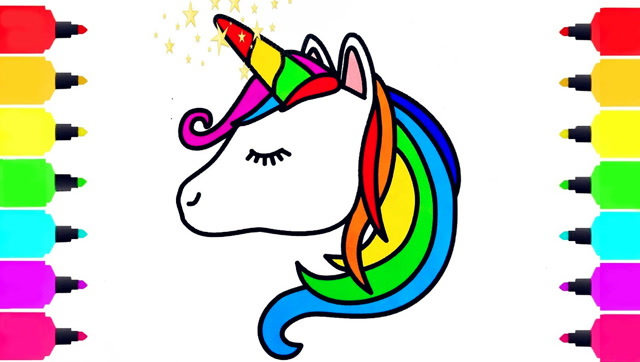 教宝宝画独角兽简笔画涂色彩