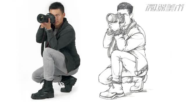 人物速写 _ 蹲姿拿单反男青年 _ 张三杰勋