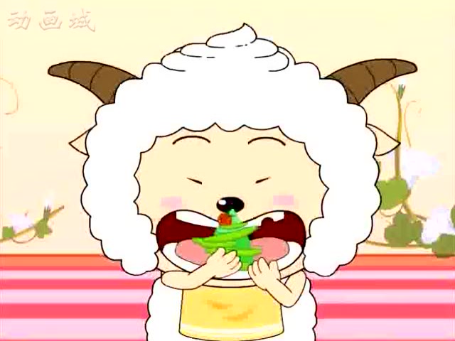 喜羊羊:懒羊羊看见了青草蛋糕,开心的吃了起来