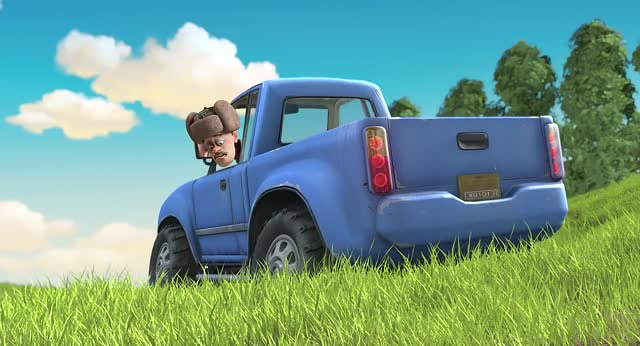 光头强的车子开到稻田里去了