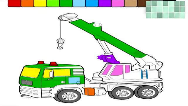 少儿早教 儿童看图填色,把起重车吊车涂上好看的颜色!
