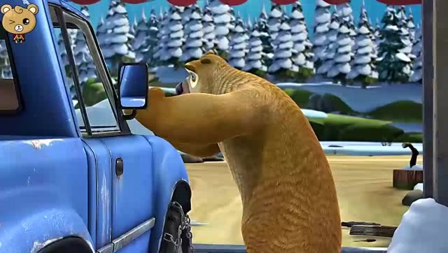 熊出没:光头强来车库开车的时候发现熊大熊二正在捣乱.