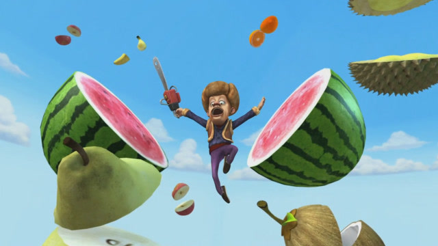 光头强和熊大比赛切水果,笑得肚子疼!