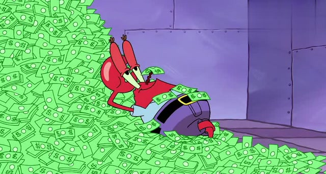 《海绵宝宝》蟹老板与钱钱大美女约会,周围全都是钱做的!