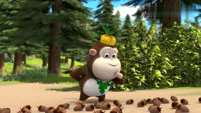 熊熊乐园第2季:吉吉把蹦蹦刚嗮的松果给捡到了蓝子子,又帮了倒