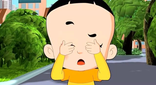 大头儿子竟然害怕壁画中的七星瓢虫,捂住眼睛不敢看