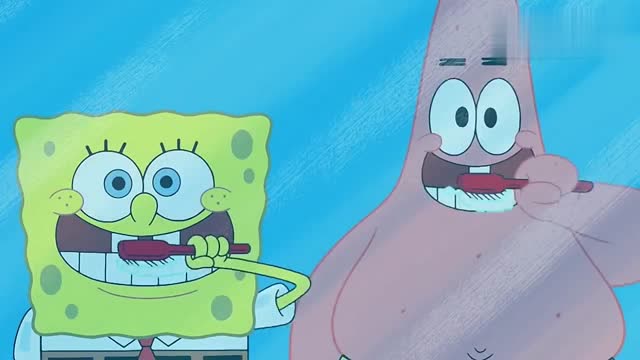 海绵宝宝:海绵宝宝在大街上刷牙,和派大星穿一条裤子,感情太好