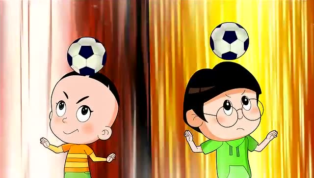 大头儿子和朋友比赛颠足球有两下子啊