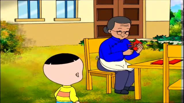 大头儿子和爸爸一起去看望奶奶,和奶奶一起剪窗花