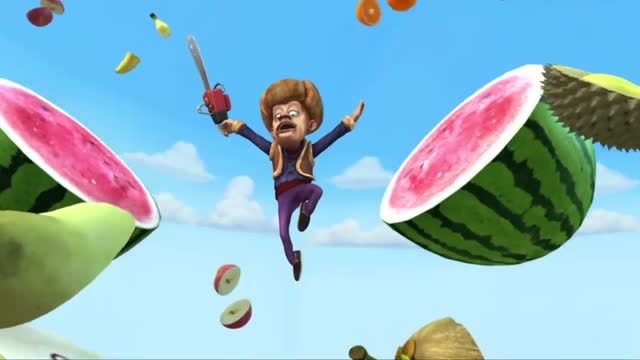 熊出没:切水果比赛,熊大熊二现在完全不是光头强的对手了