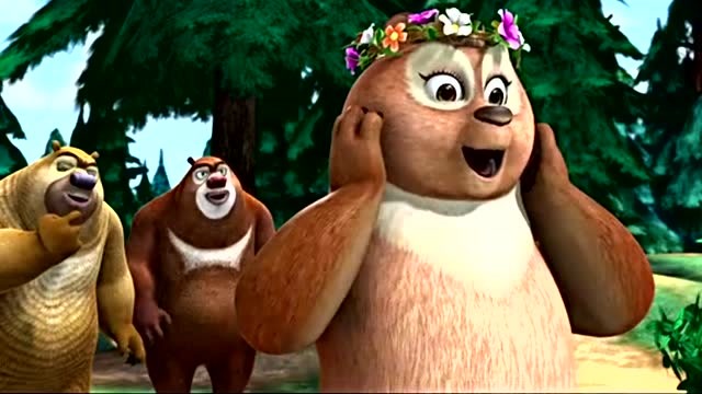 熊出没:翠花看到路边有漂亮的花环很激动,急忙捡起来戴着