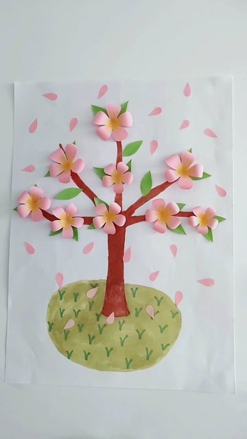 幼儿创意,手工制作桃花树教程.