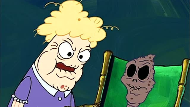 海绵宝宝:海绵宝宝对着老太太说年轻的女士,为了卖巧克力真是拼了