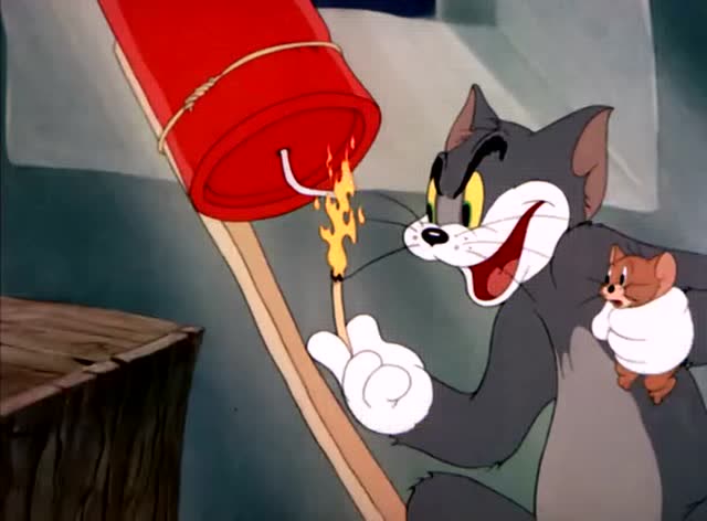 汤姆猫实在太笨了,竟然自己把自己绑在火箭上,被送上外太空