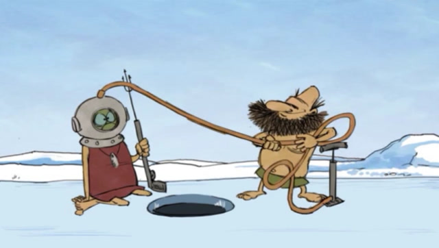 两位原始人联手捕鱼,装备齐全的捕鱼达人这次要大丰收了