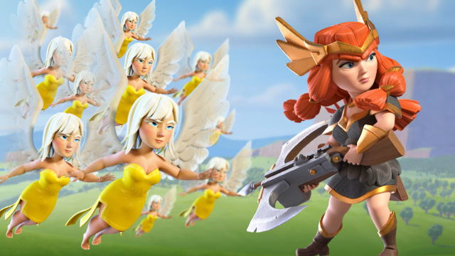 部落冲突:这才叫天女流!带20个天使,让瓦基丽女皇输出个够!