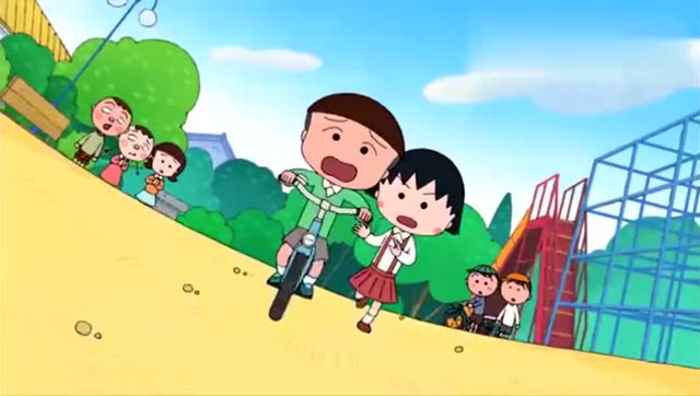 樱桃小丸子:丸子教弘明骑的自行车,一放手,弘明就摔倒了