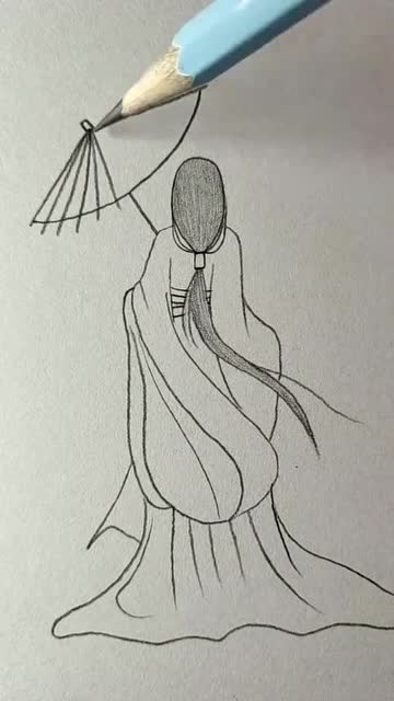 画古代女子的背影