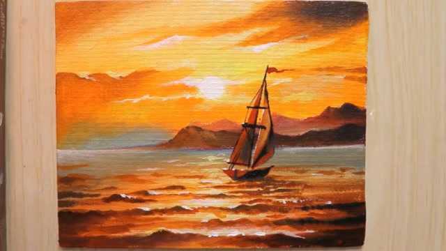 美丽的日落海景画