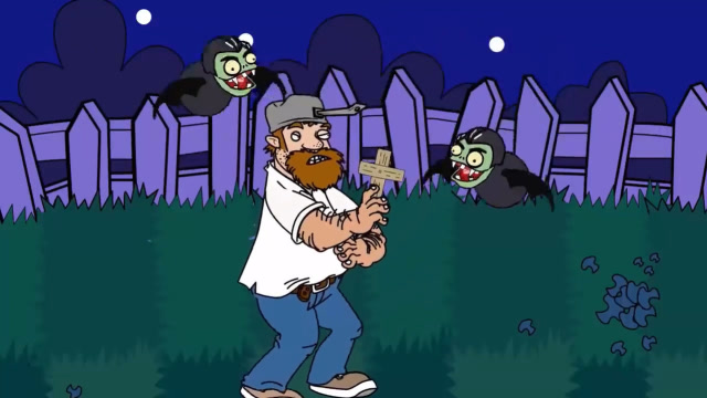 植物大战僵尸:疯狂戴夫被蝙蝠僵尸狠狠的咬了一口!