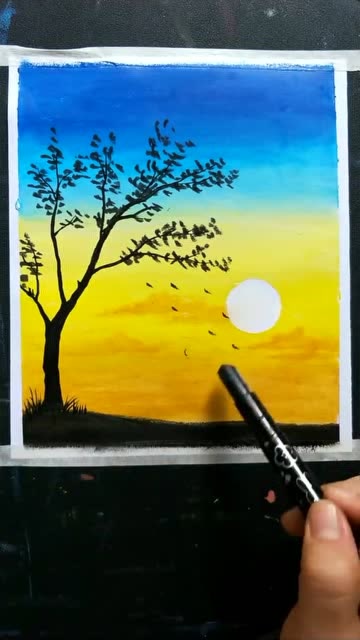 油画棒画秋天非常简单易学的风景画零基础的你一看就会