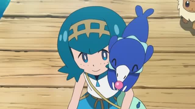 精灵宝可梦水莲很惊讶花漾海狮居然进化了