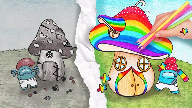 定格动画 装饰蓝精灵彩虹蘑菇屋 动漫 动画