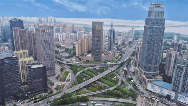 航拍武汉岳家嘴立交桥