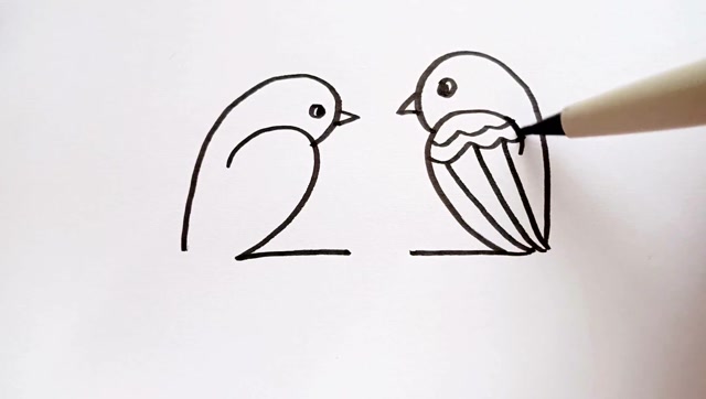 开头先画两个2,就能画两只面对面的小鸟!