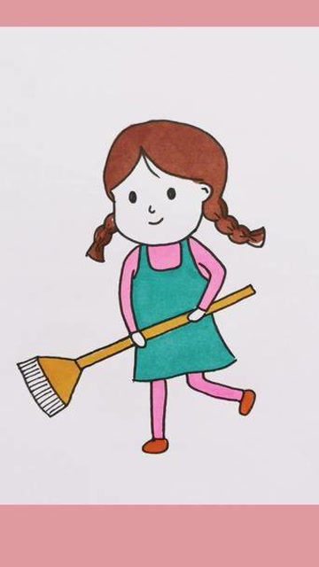 爱劳动的小女孩 #兴趣才艺#儿童简笔画#儿童画#劳动节