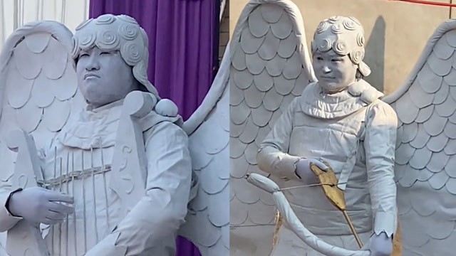 本地丘比特?婚礼上真人cos爱神表情吸睛:看起来不同意这门婚事