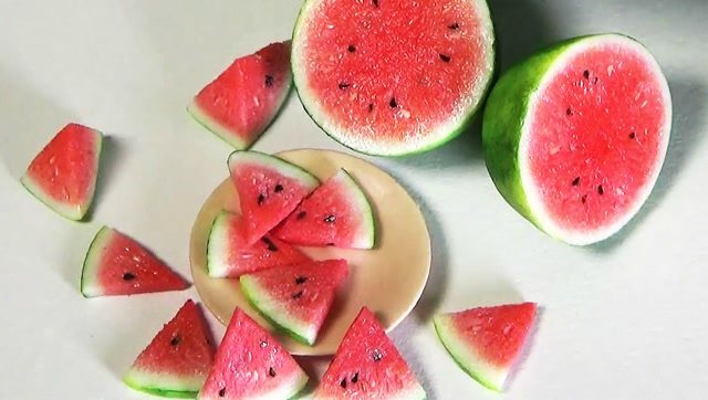 diy创意手工粘土软陶制作可爱迷你的水果西瓜