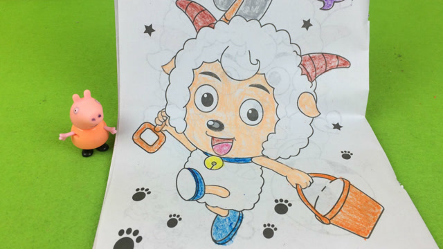 小猪佩奇帮喜羊羊水彩画涂颜色,粉红猪小妹画图玩具过家家